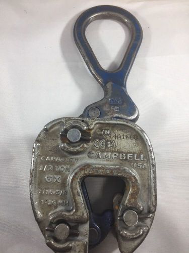 Campbell 1/2 ton gx plate lifting clamp 1/16 - 5/8 for sale