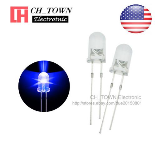 100pcs 5mm LED Diodes Water Clear Blue Light Transparent Round Top USA