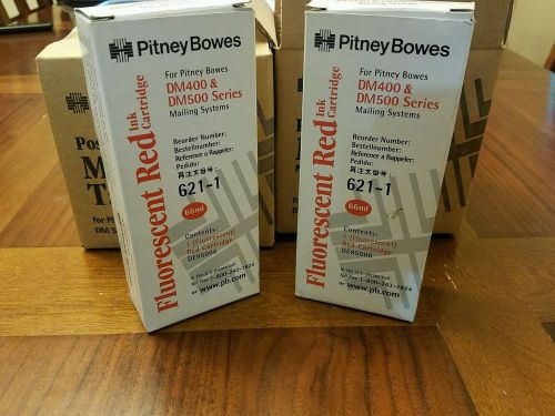 3 New GENUINE Pitney Bowes 621-1 Fluorescent Red Ink Cartridges DM400 DM500