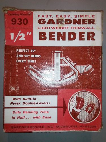 Gardner 1/2&#034; Lightweight Thinwall Bender. NIB Thinwall 930 Pyrex Double Levels