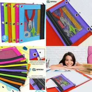 Pencil Pouches With Zipper 3 Ring Grommet Holes And Mesh Pocket Fits 3 Ring Bind