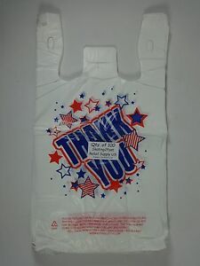 100 Qty. Americana THANK YOU White Plastic T-Shirt Bags 11.5&#034; x 6&#034; x 21&#034;