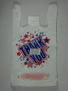 100 Qty. Americana THANK YOU White Plastic T-Shirt Bags 11.5&#034; x 6&#034; x 21&#034;