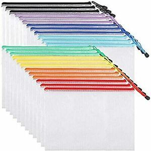 24pcs Mesh Zipper Pouch Document Bag Plastic Zip File Folders Letter Size/A4