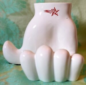 Hand shaped Business Card Holder white Red Waving Star felt bottom phone