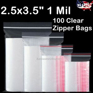 100 Bags 2.5x3.5 Small Clear Reclosable Zip Plastic Lock Packing Poly Zipper 1Mi