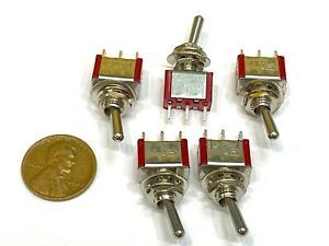 5 Pieces red Miniature Toggle Switch 3A 120VAC ON-ON SPDT 3 Pin 2 position G22