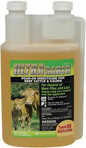 Ultra Saber Insecticide Pour-On Beef Cattle Calves 30 oz Horn Flies Lice