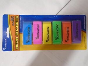 A+ Homework Neon Erasers  6 pack Bright neon colors Conforms to CPSIA Expert Stu