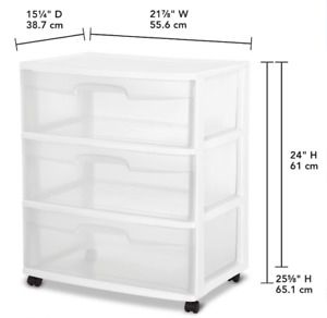 Sterilite Wide 3 Drawer Cart White
