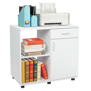 Mobile Lateral Filing Cabinet Printer Stand with Open Storage Shelves Wheels NEW