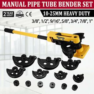 New Pipe Tube Bender 3/8 to 1 Inch 10-25mm Manual Tube Bender Bench with 7 Dies