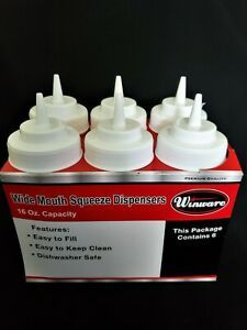 Squeeze Bottle Condiment Wide Mouth Dispenser 16 Ounce capacity, Set of 6