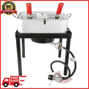 Outdoor Deep Fryer Dual Basket Chicken Wings Fries Fish Fillets Cooker 18 Quart