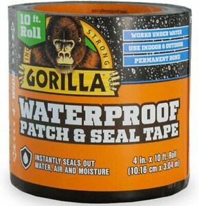 Gorilla 4612502 Waterproof Patch &amp; Seal Tape 4&#034; x 10&#039; Black, 1-Pack