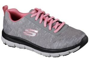 77217 Skechers Comfort Flex Women&#039;s Work Slip Resistant Gray Pink