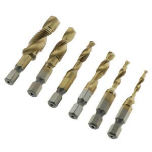 6pcs HSS Metric Drill Tap Combination Bit Set Metric Drill +Tap Short Golden