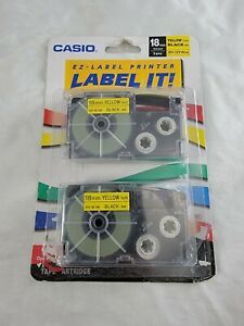 CASIO 18mm 34 Yellow Tape W/ Black Ink XR-18YW2s 2 Pack