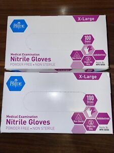 2 NEW MedPride Powder-Free Nitrile Exam Gloves, X-Large, Box/100 04/2026