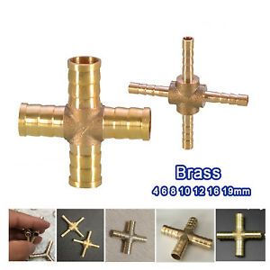 Brass Cross 4 Hose Joiner Barbed Splitter Connector Air Fuel Water Pipe 4mm-19mm