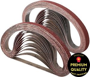 Aluminum Oxide Sanding Belt 1/2x18&#034; (3 Each of 40 60 80 120 150 &amp; More) 30Pack