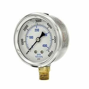 PIC Gauges PRO-201L-254S 0-6000 PSI Pressure Gauge 2 1/2&#034; Dial 1/4&#034; Male NPT ...