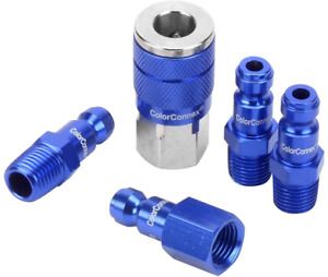 ColorConnex Coupler &amp; Plug Kit (5 Piece), Automotive Type C, 1/4 in. NPT, Blu...