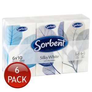 12 x SORBENT FACIAL TISSUES 4PLY POCKET PACK 6 PACK FACE WIPES CLEANER TOILET...