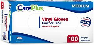 100 Count Disposable Clear Gloves Careplus Plastic Pro Vinyl Medium