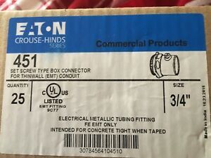 (Box of 25) Eaton Crouse-Hinds 3/4&#034; set screw type box connector (NEW)
