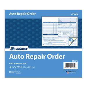 Adams Auto Repair Order Forms, 8.5 x 7.44 Inch, 3-Part, Carbonless, 50-Pack, and