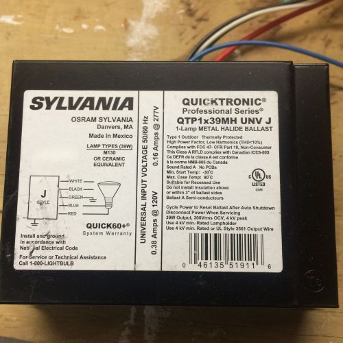 Sylvania qtp1x39mh unv j ballast for 1 metal halide 39 watt lamp #51911 for sale