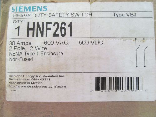 Siemens HNF261 30 Amp Disconnect 600 V 2 Pole Non Fused