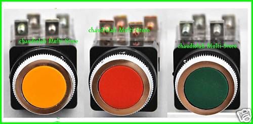 3x HQ Momentary Flat Pushbutton Switch NO+NC Red, Green, Amber #445763