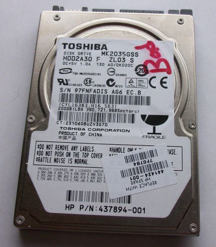 Toshiba MK2035GSS HDD2A30 F ZL03 S,G5B001590000A  2.5&#034; 200GB Sata PCB Board Only