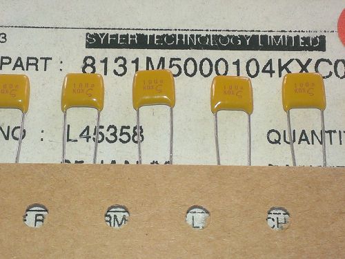 [50 pcs] syfer 100nf500v 10% pcm=5mm multilayer ceramic capacitor x7r made in uk for sale