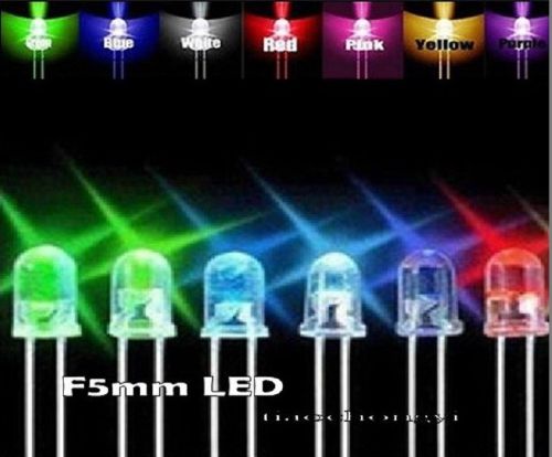 F5 led assorted kit red blue green yellow pink purple white + 1/4w resistor 70* for sale