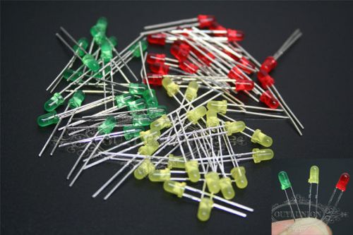 15pcs 2pin 3mm assortment round top yellow red green emitting diode lamp light for sale