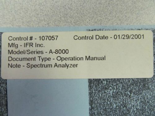IFR Instrument Flight Research A-8000 Spectrum Analyzer Operation Manual (copy)