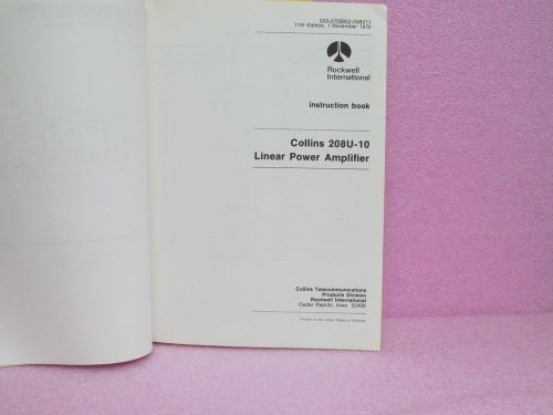 Collins Manual 208U-10 Linear Power Amplifier Instruction Manual w/Schematics
