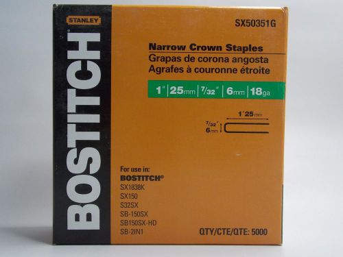 Stanley bostitch sx50351g 1&#034; x 7/32&#034; narrow crown staples 18 gauge 5,000 pcs for sale