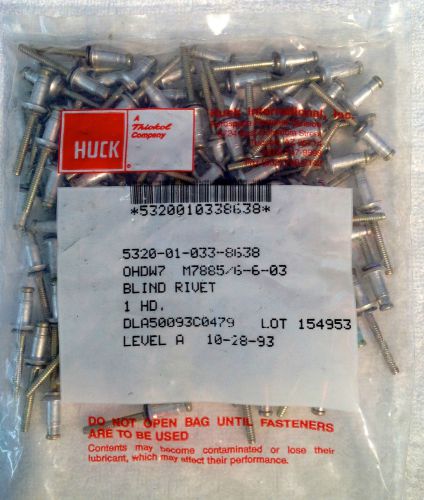 Huck blind rivet large bag of 100 - part 5320-01-033-8638 / ohdw7 - m7885/6-6-03 for sale