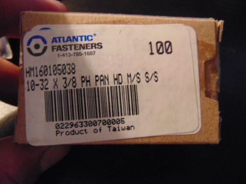 10-32 x 3/8&#034; phillips head pan head box of 100 pieces made by atlantic fasteners for sale