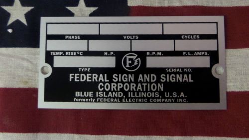 Federal sign and signal air raid / civil defense siren rectangular id plate for sale
