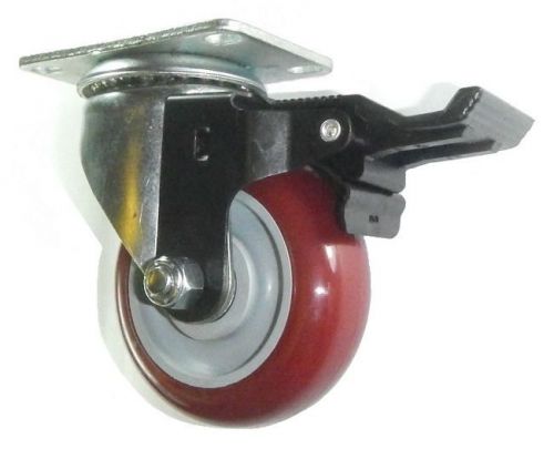 Swivel Plate Caster with 3-1/2&#034; Maroon Polyurethane Wheel and Posi-Lock Brake