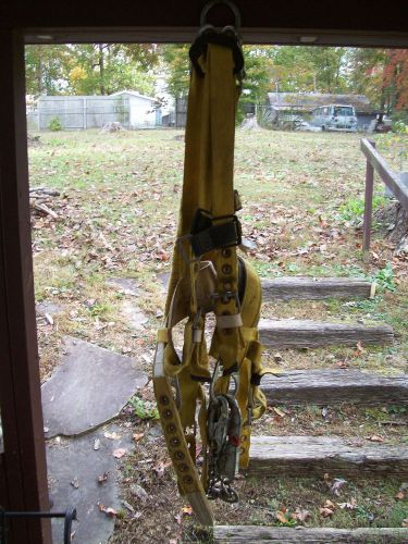 Used miller safety climbing harness w/laynard/rebar  bungee hooks clamps--large- for sale