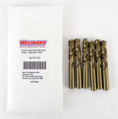 WESTWARD 5TVX0 25/64&#034; Cobalt Split Point Screw Machine Drill 6 Pack J20