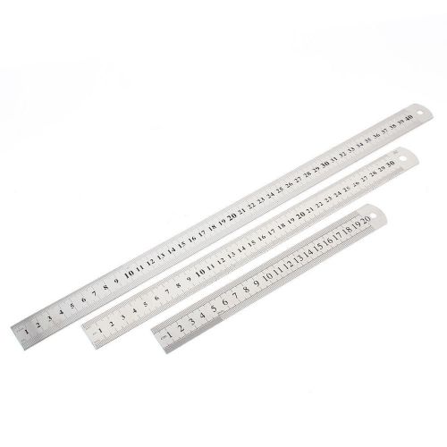 3 in 1 20cm 30cm 40cm Double Side Students Metric Straight Ruler Silver Tone