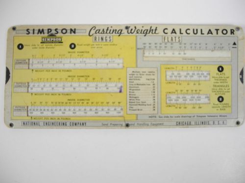 Vintage 1942 Simpson Casting Weight Calculator by National Engineering Co.
