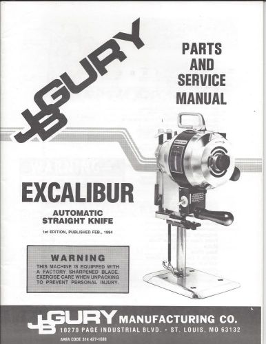 J B Gury Mfg,Excalibur Fabric/Cloth Cutter Original Parts &amp; Service Manual*MINT*
